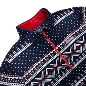 Vineyard Vines Fleece Men 2XL Navy Fair Isle Sherpa Quarter Zip Pullover Sweater